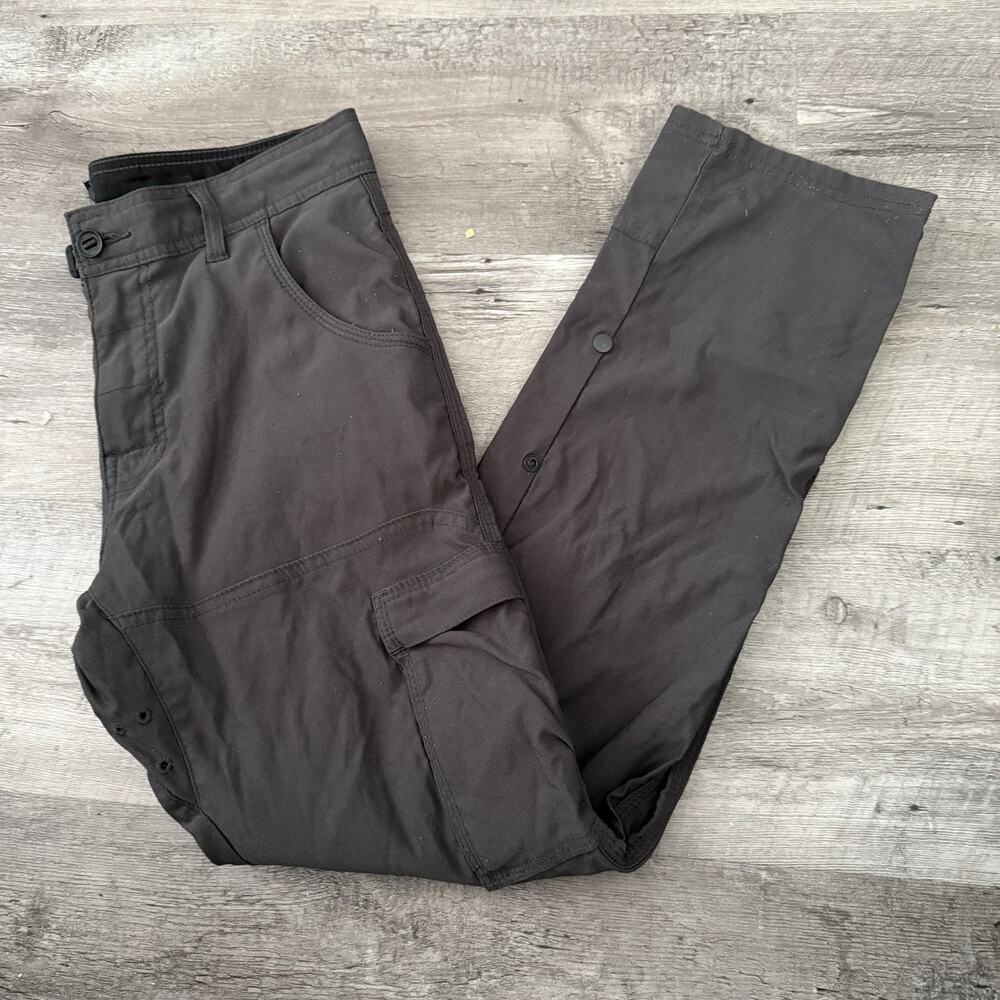 Prana Stretch Belted Zion Pants Mens 31 x 30 Slim Fit Gray Outdoor Hiking Trail